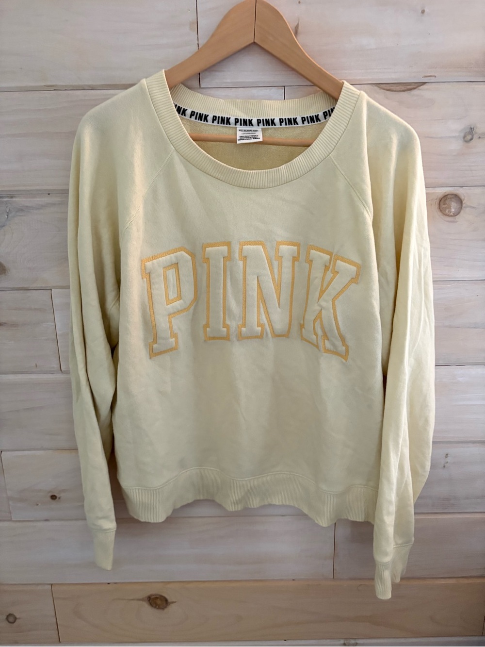Victoria's Secret PINK Eggshell Yellow & Black Logo Sweatshirt